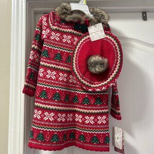 Tommy Bahama Girls Christmas Sweater Dress & Hat Set 12–18M (twin available)